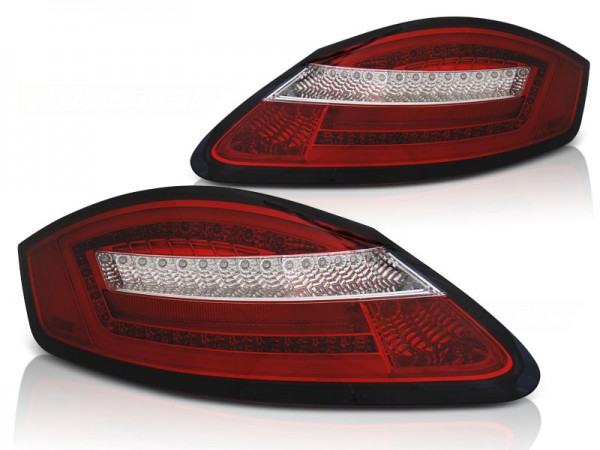 Voll LED Lightbar Rückleuchten für Porsche Boxster 987 + Cayman Bj. 04-09 Rot/Chrom