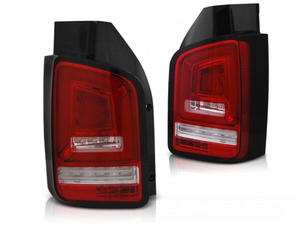 Voll LED Lightbar Rückleuchten für VW T5 Bj. 03-09 Rot/Chrom dynamischer Blinker (Flügeltüren)