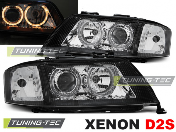 Xenon Angel Eyes Scheinwerfer für Audi A6 C5 4B Bj. 97-01 Schwarz