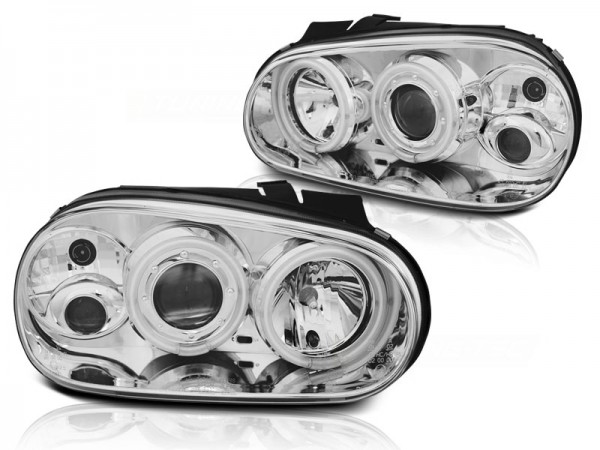 Scheinwerfer CCFL Angel Eyes für VW Golf 4 Bj. 97-03 Chrom mit Nebelscheinwerfer