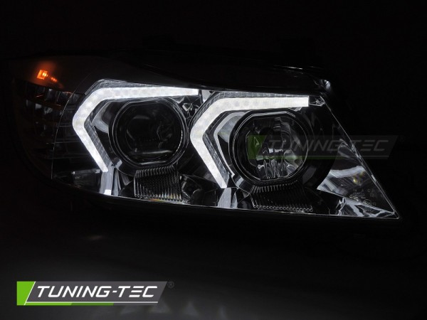 Scheinwerfer 3D Angel Eyes für BMW 3er E90 E91 Bj. 05-08 Chrom mit LED Blinker