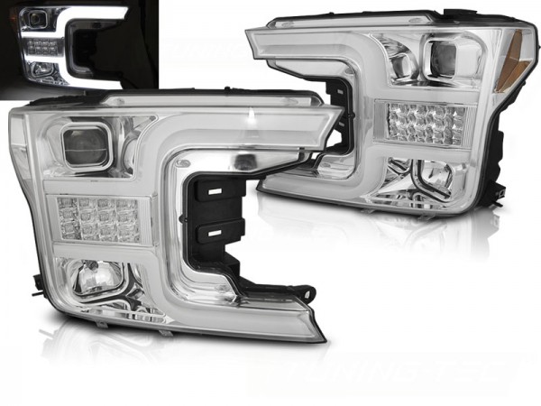 Scheinwerfer LED Tagfahrlicht Optik für Ford F150 MK13 Bj. 17-20 Chrom mit LED Blinker