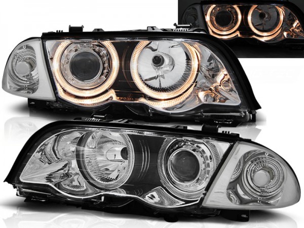 Scheinwerfer Angel Eyes für BMW 3er E46 Limo Touring Bj. 98-01 Chrom