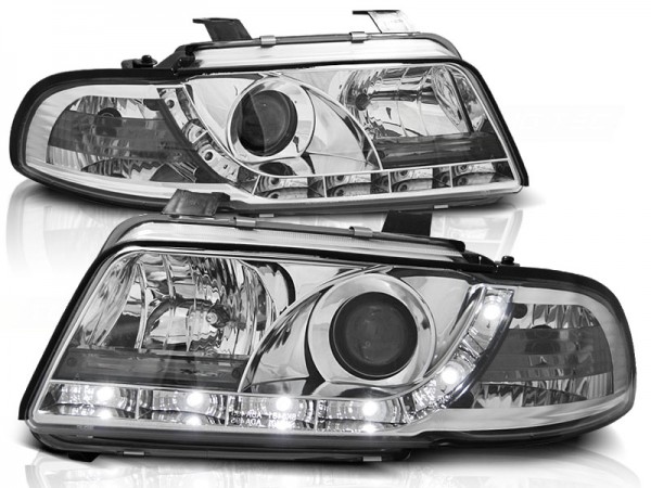 Scheinwerfer LED Tagfahrlicht Optik für Audi A4 B5 Bj. 94-98 Chrom
