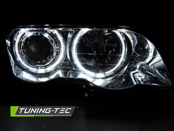 Scheinwerfer LED Angel Eyes für BMW 3er E46 Limo Touring Bj. 98-01 Chrom