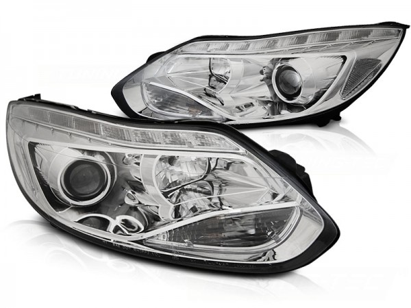 Scheinwerfer LED Tagfahrlicht Optik für Ford Focus 3 Bj. 11-14 Chrom