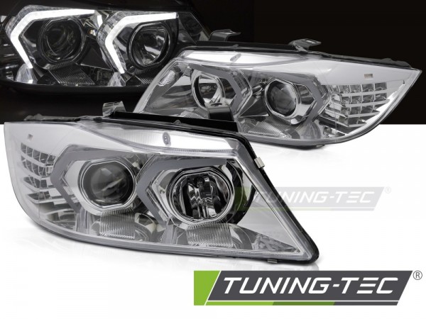 Scheinwerfer 3D Angel Eyes für BMW 3er E90 E91 Bj. 05-08 Chrom mit LED Blinker