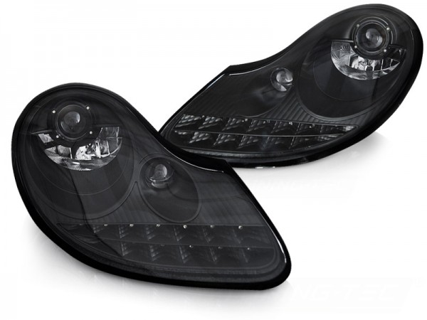 Scheinwerfer LED Tagfahrlicht Optik für Porsche Boxster 986 / 911 996 Schwarz Matt