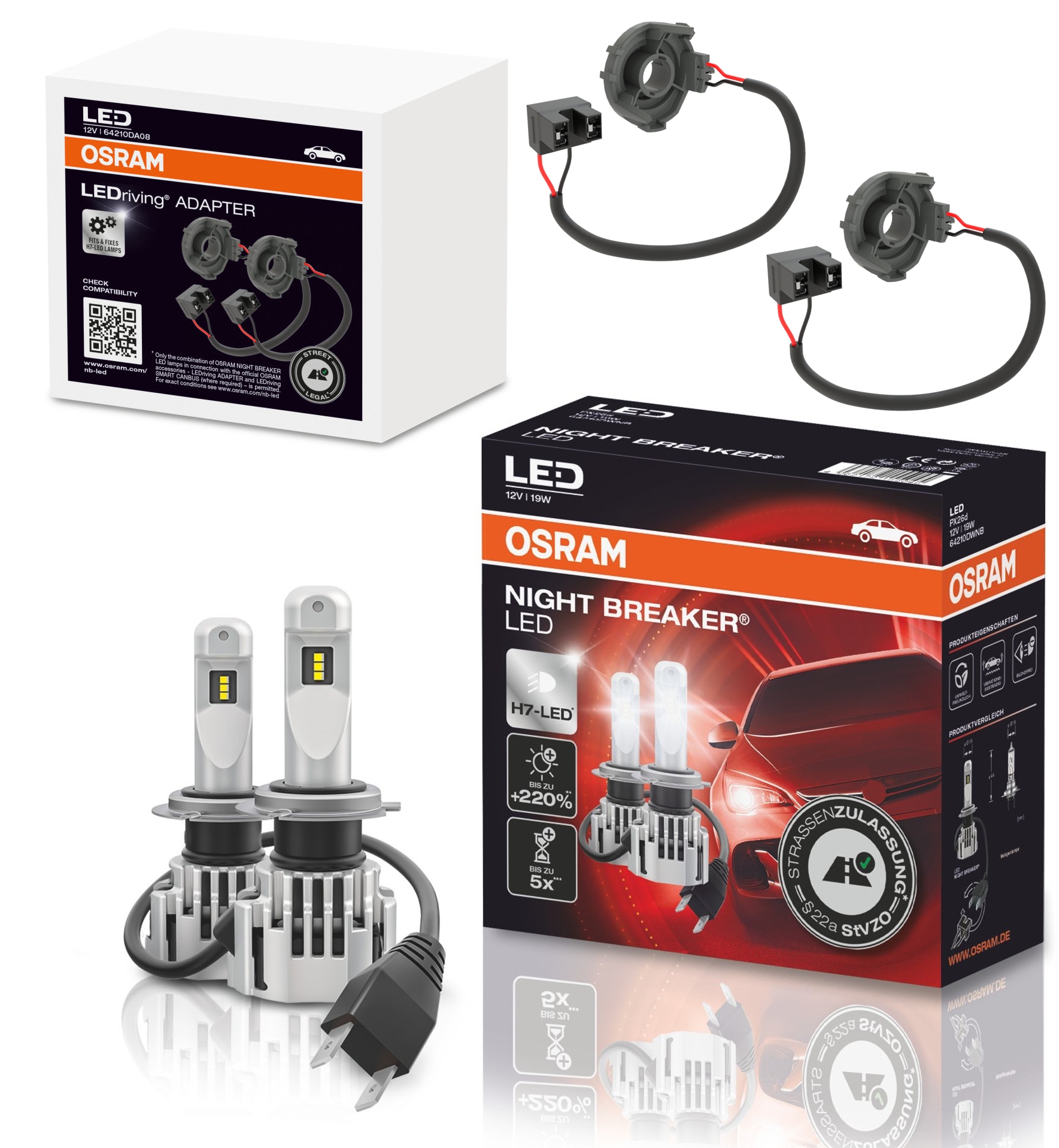 OSRAM NIGHT BREAKER H7 LED 220% set for VW Golf 6 H7 & Canbus adapter E9  5813