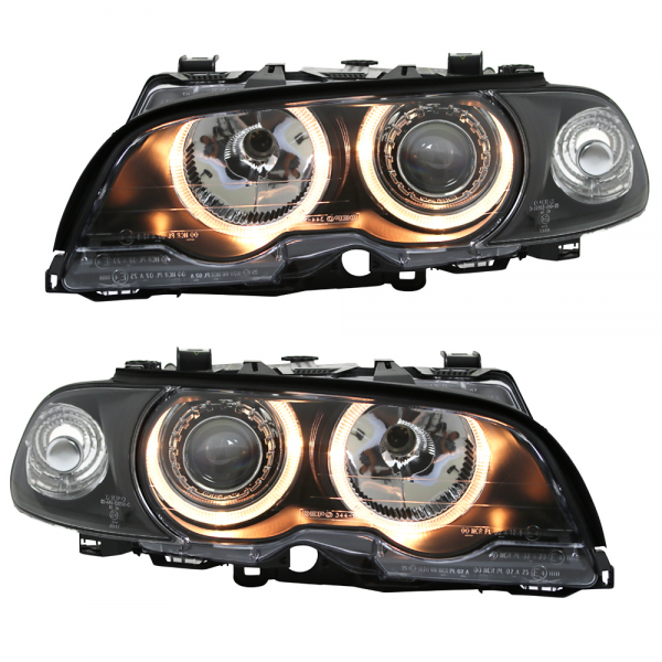 Scheinwerfer Angel Eyes für BMW 3er E46 Coupe Cabrio Bj. 99-03 Schwarz