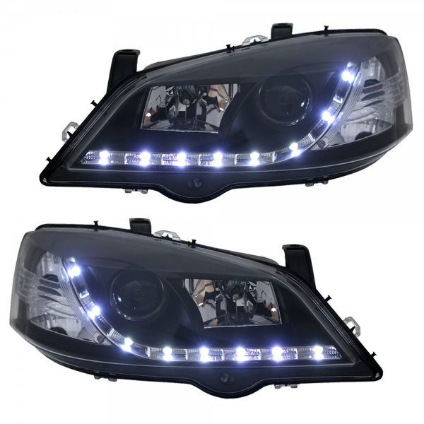 Scheinwerfer LED Tagfahrlicht Optik für Opel Astra G Bj. 98-05 Schwarz