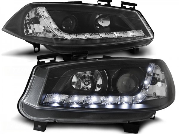 Scheinwerfer LED Tagfahrlicht Optik für Renault Megane 2 Bj. 02-05 Schwarz