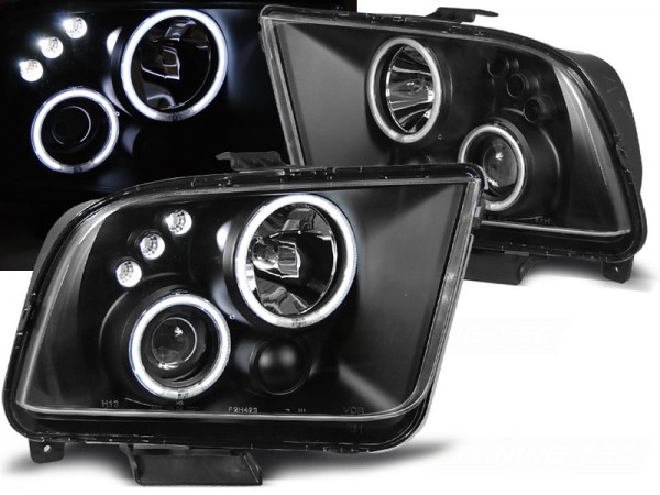 Scheinwerfer LED Angel Eyes für Ford Mustang IV Bj. 04-09 Schwarz