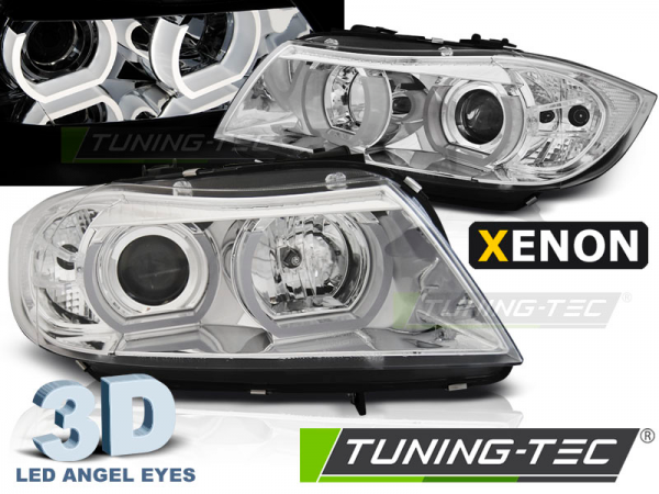 Xenon Scheinwerfer 3D Angel Eyes für BMW 3er E90 E91 Bj. 05-08 Chrom