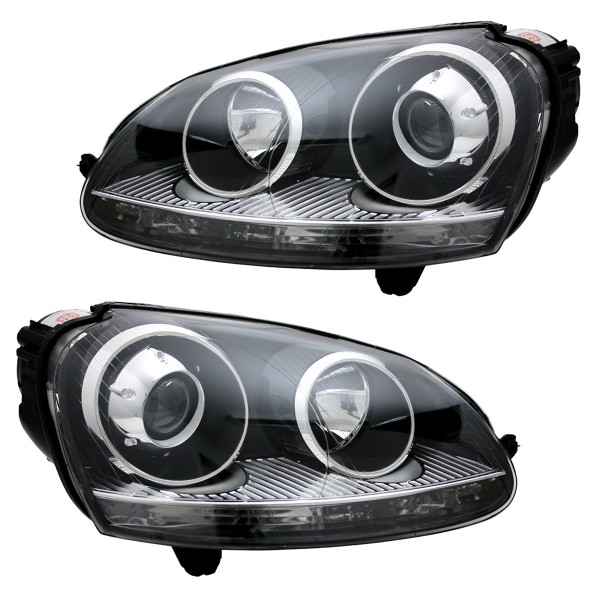 Scheinwerfer Klarglas für VW Golf 5 Jetta 3 Bj. 03-10 Schwarz Chrom Xenon Optik