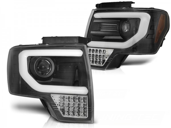 Scheinwerfer LED Tagfahrlicht Optik für Ford F150 MK12 Bj. 08-14 Schwarz mit LED Blinker