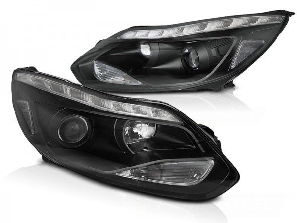 Scheinwerfer LED Tagfahrlicht Optik für Ford Focus 3 Bj. 11-14 Schwarz