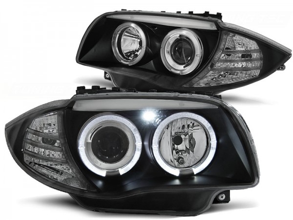 Scheinwerfer Angel Eyes für BMW 1er E81 E82 E87 E88 Bj. 04-11 Schwarz