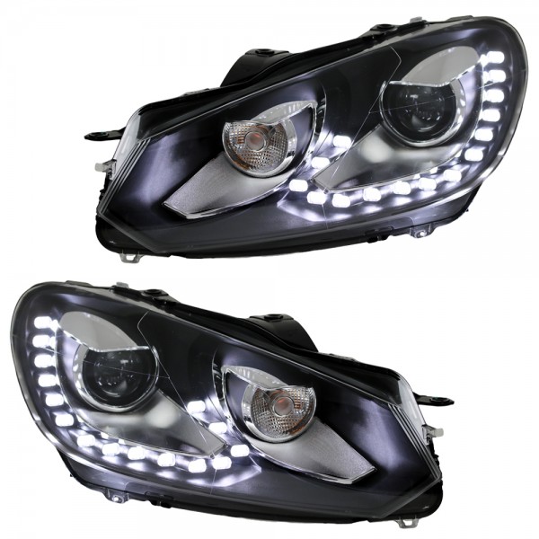 Scheinwerfer LED Tagfahrlicht Optik für VW Golf 6 Bj. 08-13 Schwarz