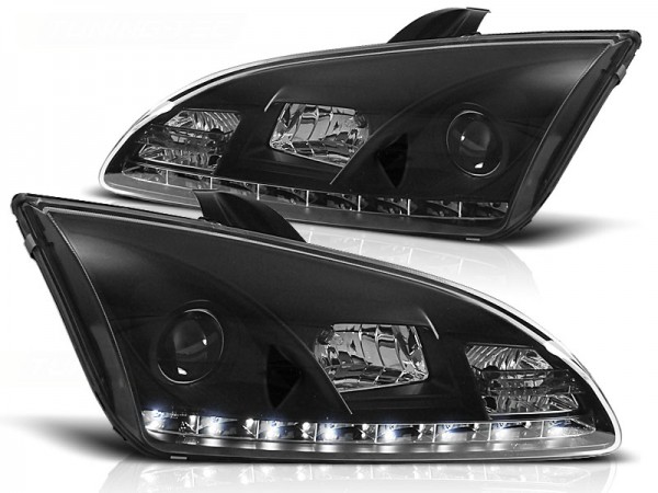 Scheinwerfer LED Tagfahrlicht Optik für Ford Focus 2 Bj. 04-08 Schwarz