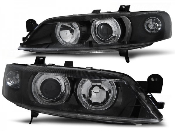 Scheinwerfer Angel Eyes für Opel Vectra B Facelift Bj. 99-02 Schwarz