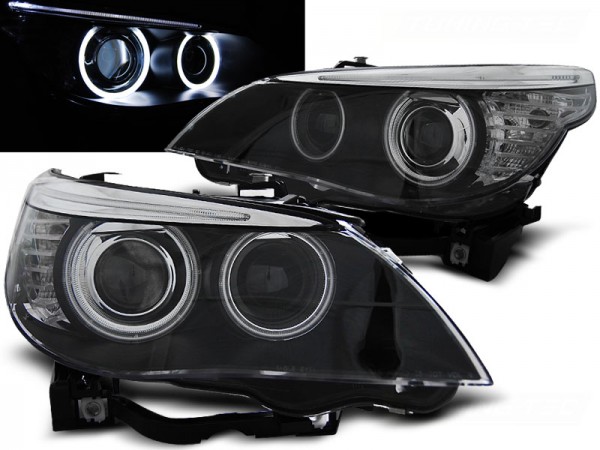 Xenon Scheinwerfer CCFL Angel Eyes für BMW 5er E60 E61 Bj. 03-04 Schwarz