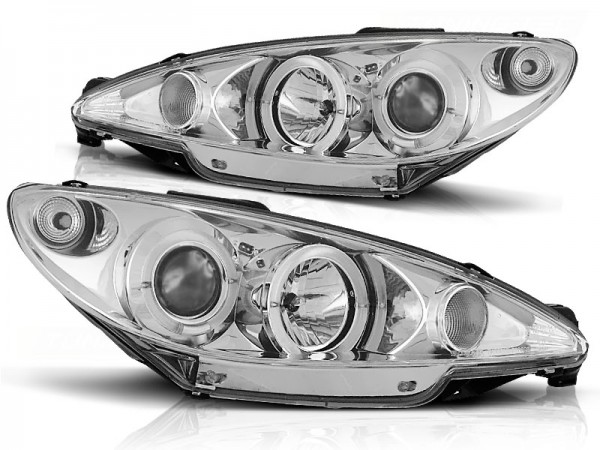 Scheinwerfer Angel Eyes für Peugeot 206 Bj. 98-06 Chrom H4