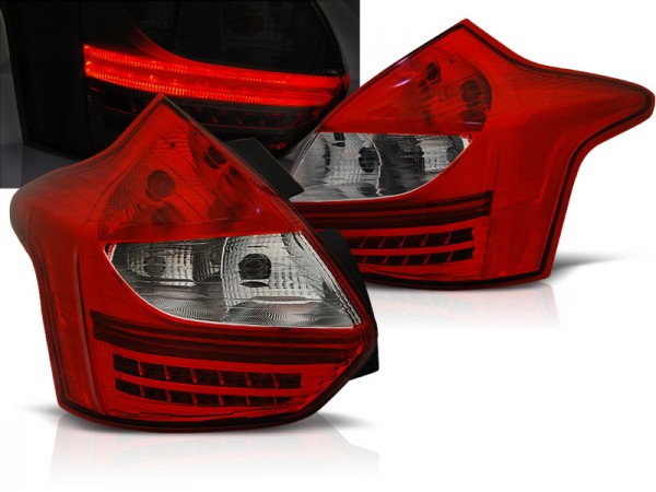 LED Lightbar Rückleuchten für Ford Focus MK3 Bj. 11-14 Rot/Chrom