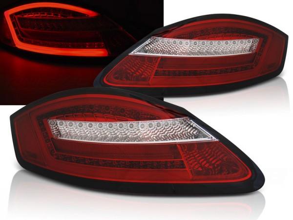 Voll LED Lightbar Rückleuchten für Porsche Boxster 987 + Cayman Bj. 04-09 Rot/Chrom