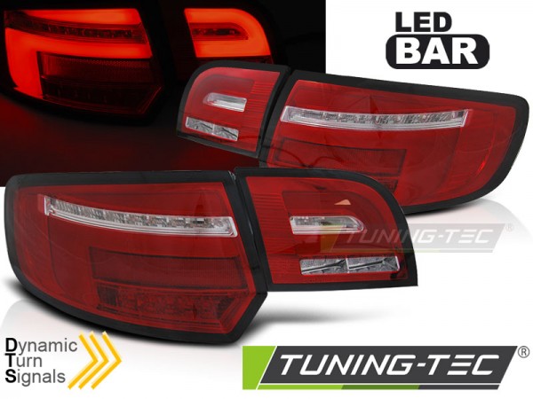 Voll LED Lightbar Rückleuchten für Audi A3 8P Sportback Bj. 04-08 Rot/Chrom dynamischer Blinker
