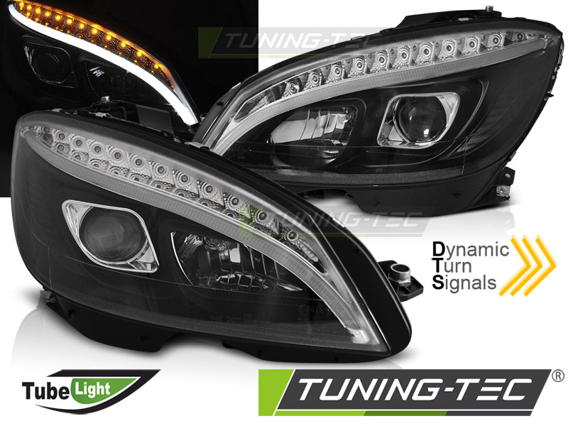 Scheinwerfer LED Tagfahrlicht Optik für Mercedes C-Klasse W204 Bj. 07-10 Schwarz LTI