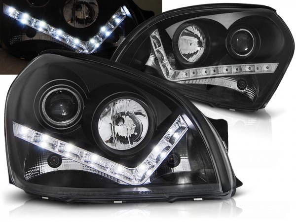 Scheinwerfer LED Tagfahrlicht Optik für Hyundai Tucson Bj. 04-10 Schwarz