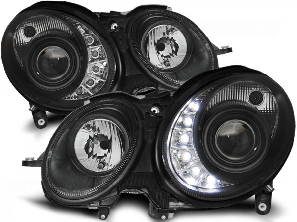 Scheinwerfer LED Tagfahrlicht Optik für Mercedes E-Klasse W211 Bj. 06-09 Schwarz
