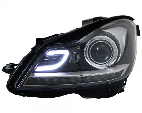 Scheinwerfer LED Tagfahrlicht Optik für Mercedes C-Klasse W204 Bj. 11-15 Schwarz
