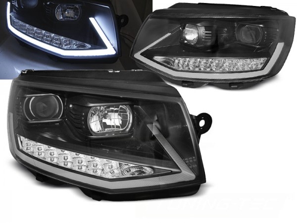 Scheinwerfer DRL LED Tagfahrlicht für VW T6 Bj. 15-19 Schwarz mit dynamischem LED Blinker