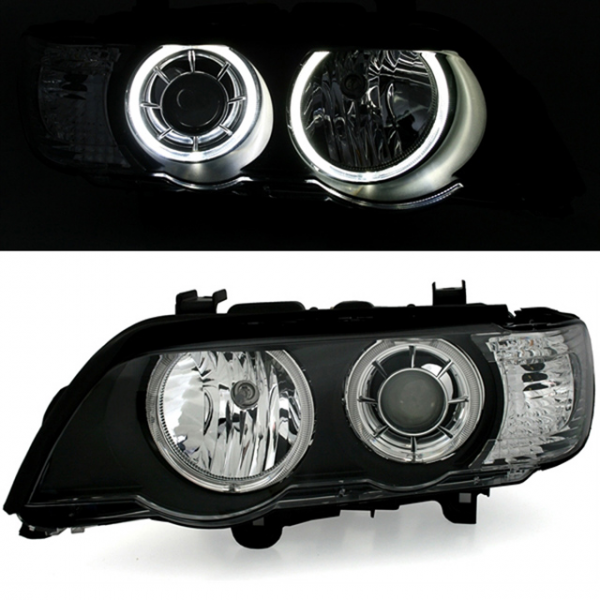 Xenon Scheinwerfer LED Angel Eyes für BMW X5 E53 Bj. 99-03 Schwarz