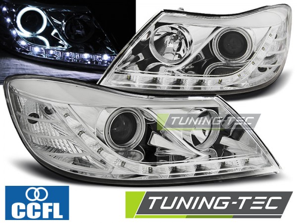 Scheinwerfer LED Tagfahrlicht Optik für Skoda Octavia 2 (1Z Facelift) Bj. 09-12 Chrom