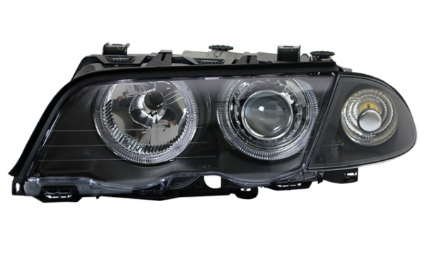 Scheinwerfer Angel Eyes für BMW 3er E46 Limo Touring Bj. 98-01 Schwarz