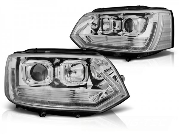 Scheinwerfer DRL LED Tagfahrlicht für VW T5 GP Facelift Bj. 10-15 Chrom im T6 Design