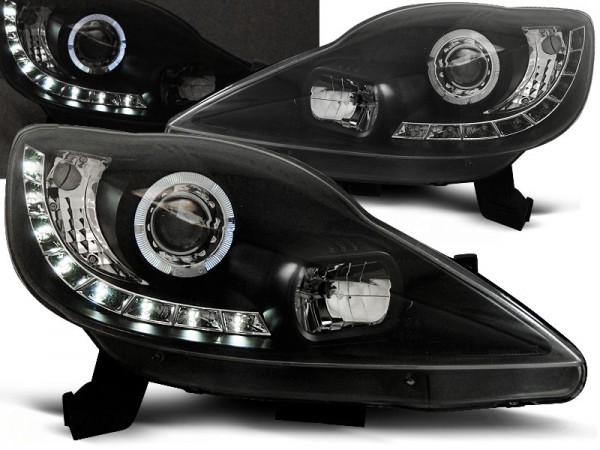 Scheinwerfer LED Tagfahrlicht Optik für Peugeot 107 Bj. 05-11 Schwarz