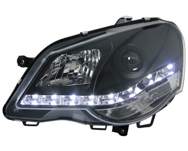 Scheinwerfer LED Tagfahrlicht Optik für VW Polo 9N3 Bj. 05-09 Schwarz