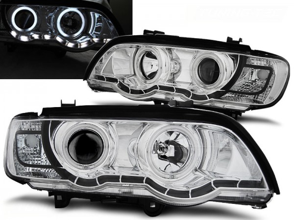 Xenon CCFL Angel Eyes Scheinwerfer für BMW X5 E53 Bj. 99-03 Chrom