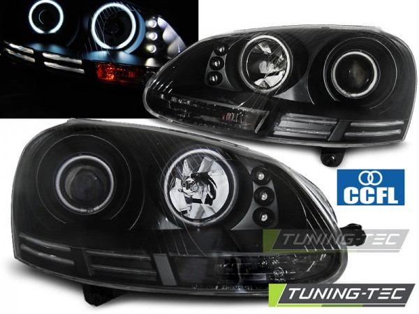 Scheinwerfer CCFL Angel Eyes für VW Golf 5 Jetta 3 Bj. 03-10 Schwarz