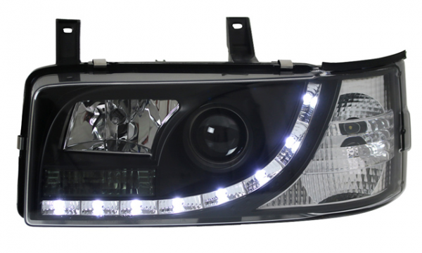Scheinwerfer LED Tagfahrlicht Optik für VW T4 Bus Bj. 90-03 Schwarz
