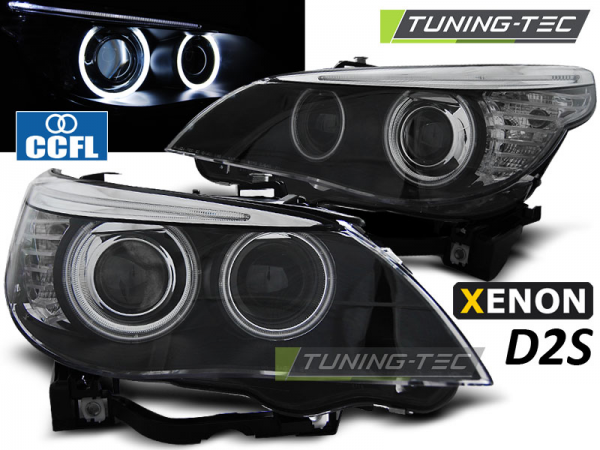Xenon Scheinwerfer CCFL Angel Eyes für BMW 5er E60 E61 Bj. 03-04 Schwarz