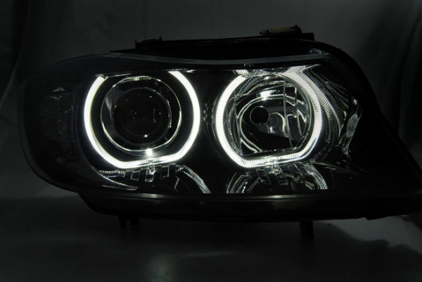 Scheinwerfer LED Angel Eyes für BMW 3er E90 E91 Bj. 05-08 Schwarz mit LED Blinker