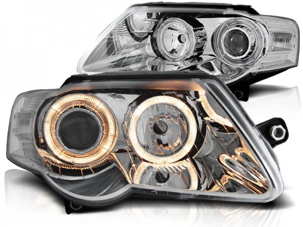 Scheinwerfer Angel Eyes für VW Passat 3C B6 Bj. 05-10 Chrom
