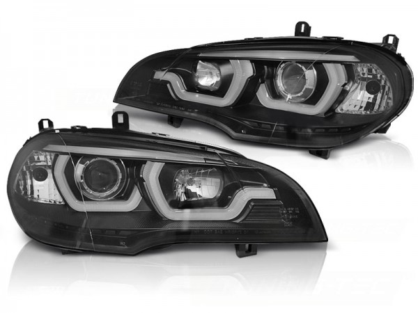 DRL Scheinwerfer 3D LED Angel Eyes für BMW X5 E70 Bj. 07-13 Schwarz