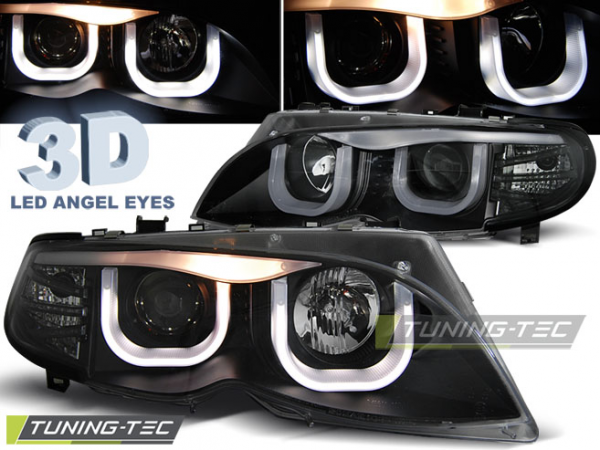 Scheinwerfer 3D Angel Eyes für BMW 3er E46 Limo Touring Bj. 01-05 Schwarz