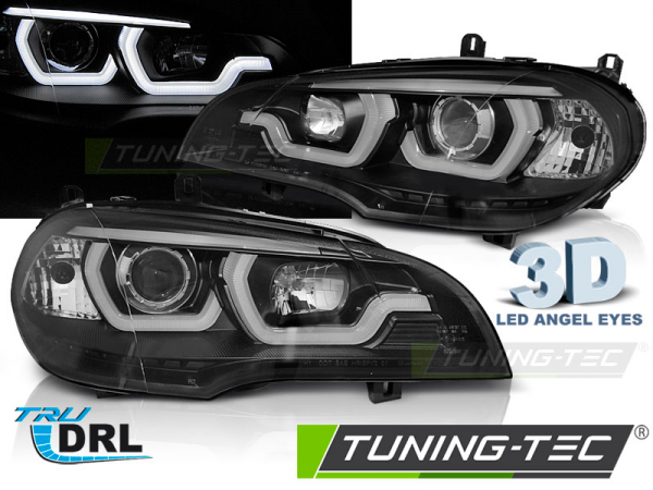 DRL Scheinwerfer 3D LED Angel Eyes für BMW X5 E70 Bj. 07-13 Schwarz